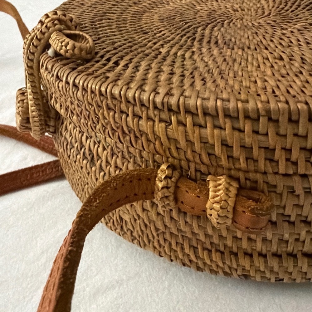 Woven Round Crossbody Bag in Brown - Picture 5 of 11